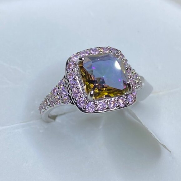 Yellow Rainbow Topaz Statement Ring RBP6657 Sparkling with Love Size 8 - Picture 5 of 6
